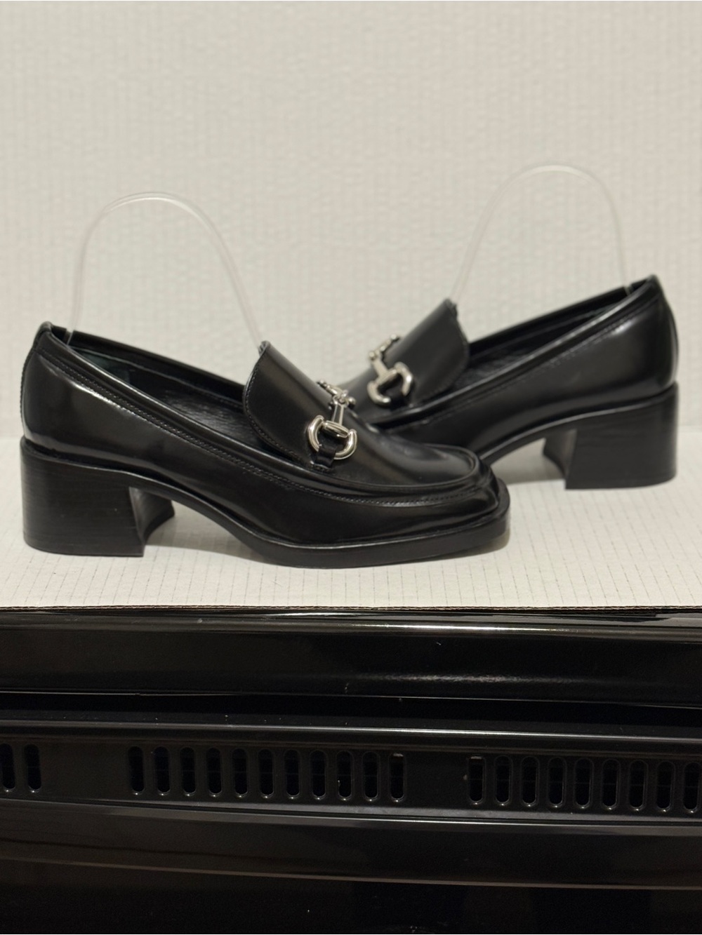 Reformation Black Silver Horsebit Leather Penny Loafers Shoes Sz 5 1/2 Fall - Picture 8 of 16